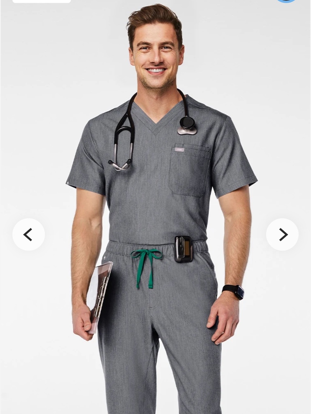 Figs Grey (Leon) Three-Pocket Scrub Top Size M